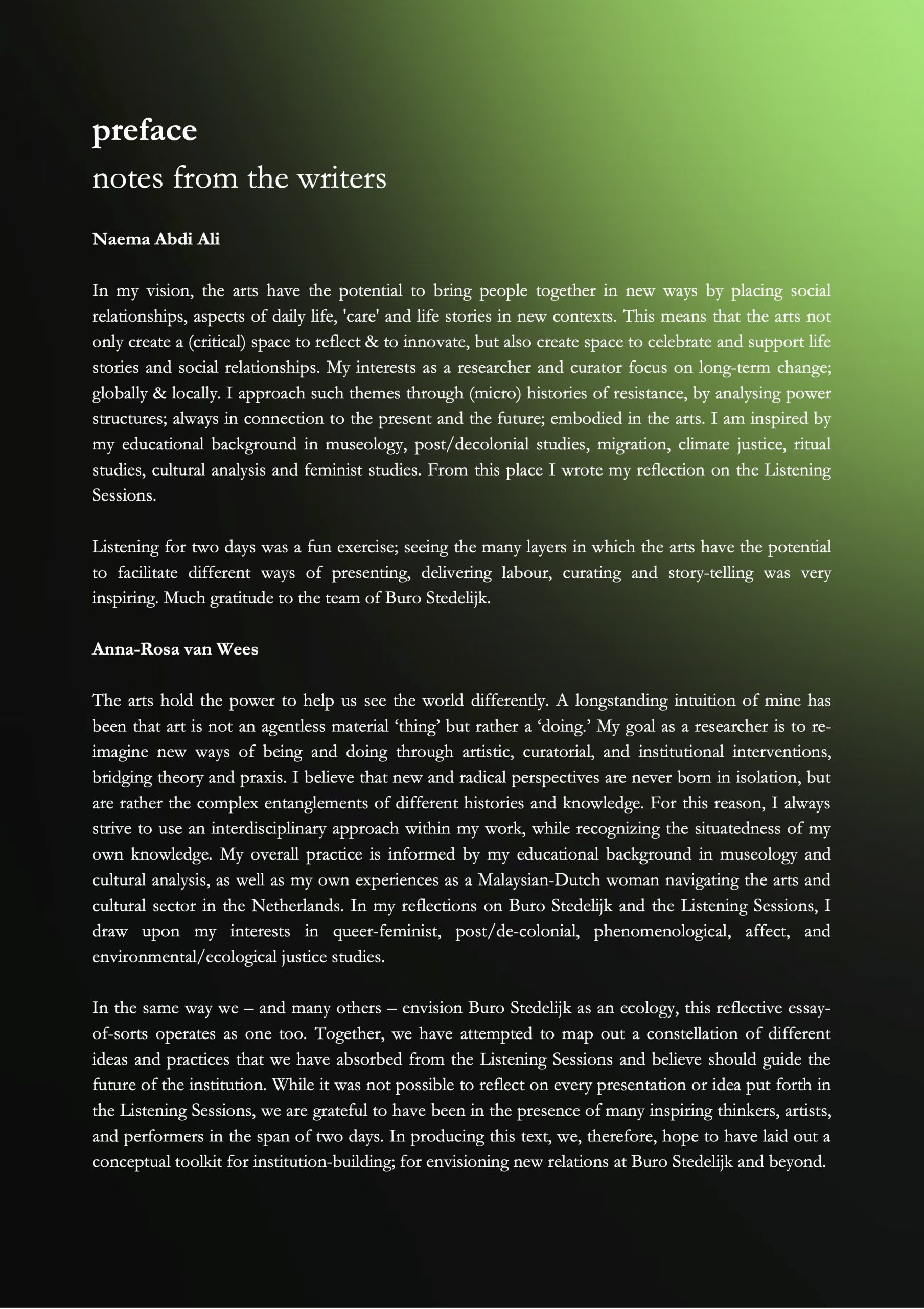 From listening to reflecting: thoughts on the Manifestation #1 Listening Sessions