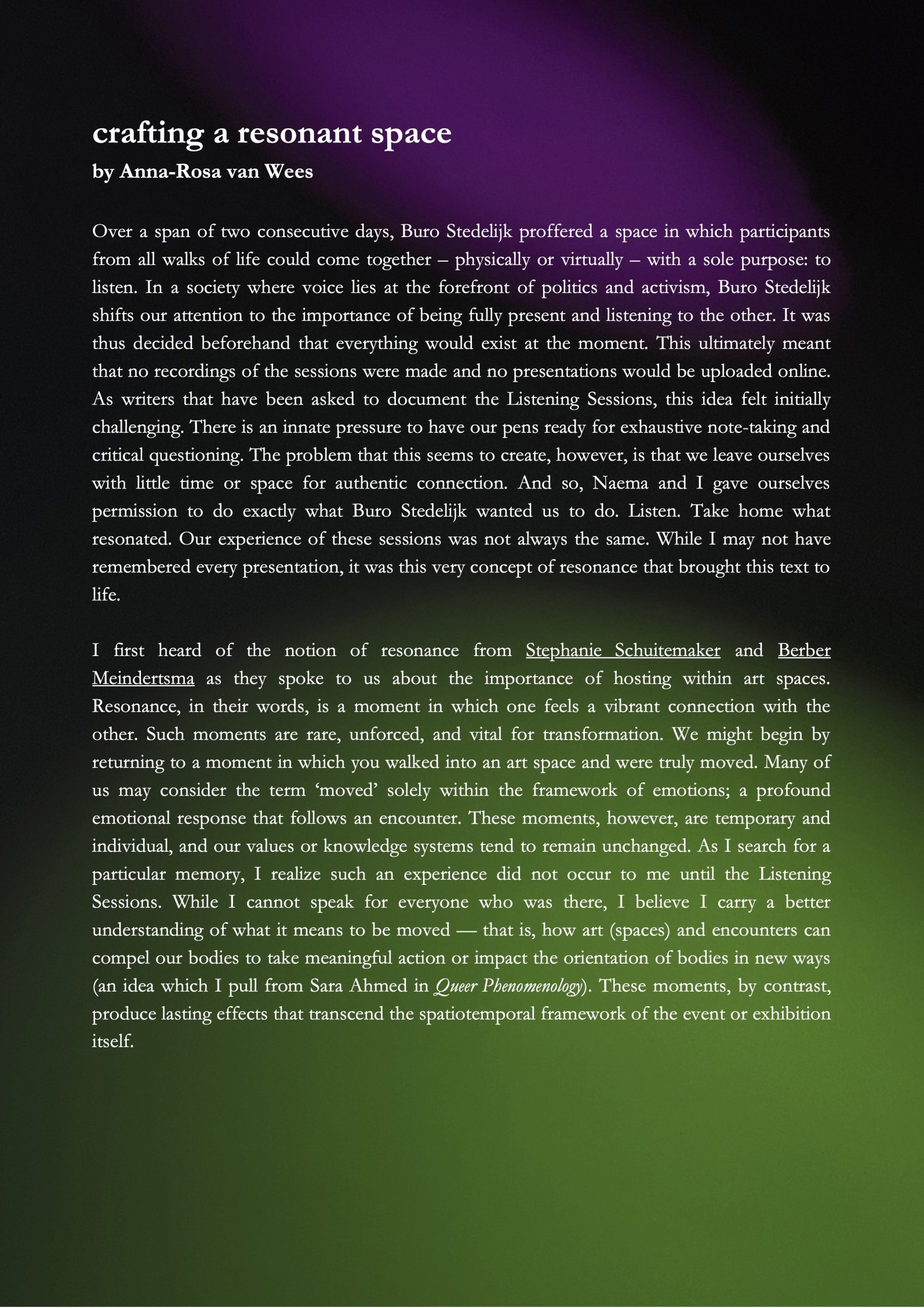 From listening to reflecting: thoughts on the Manifestation #1 Listening Sessions