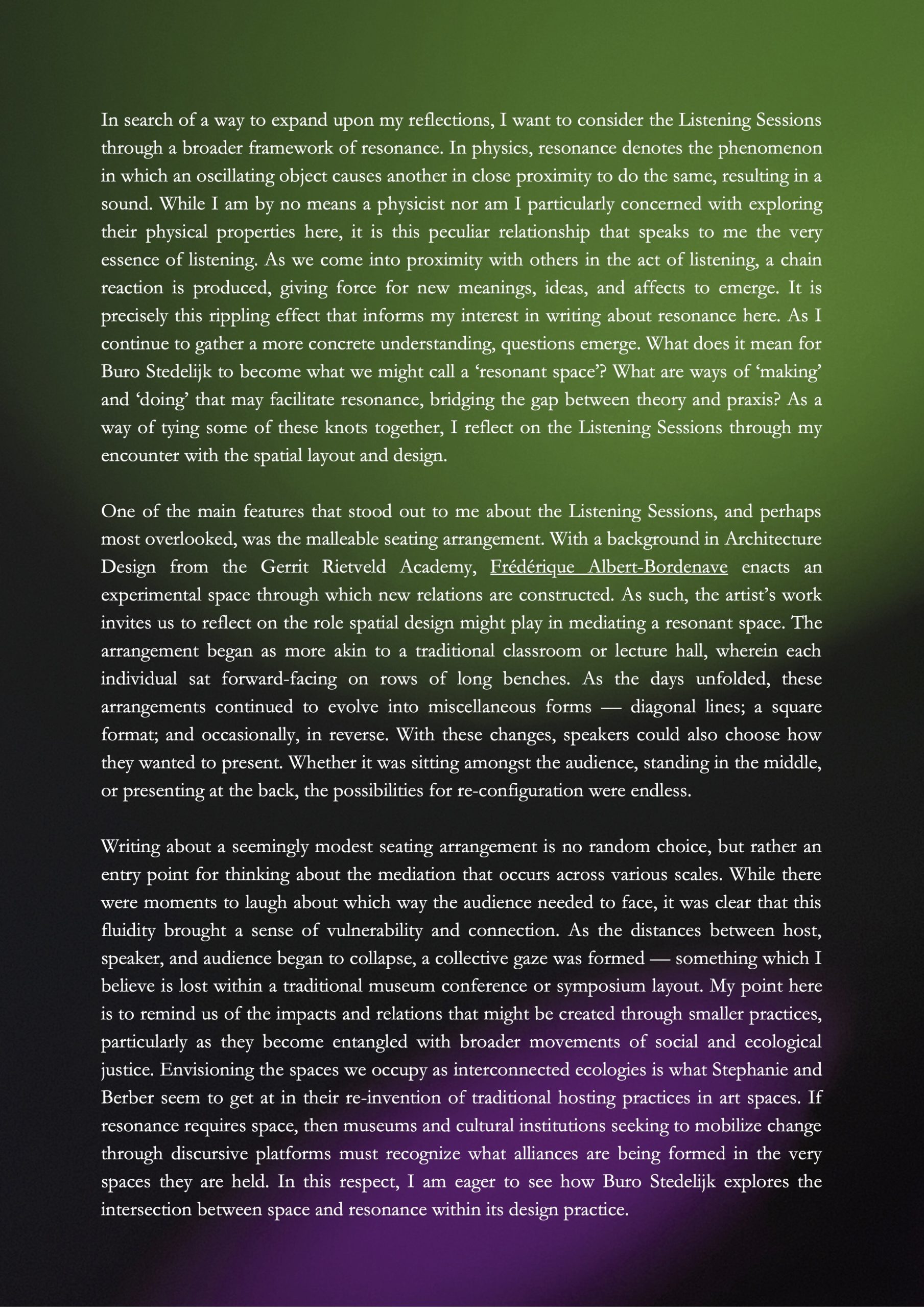 From listening to reflecting: thoughts on the Manifestation #1 Listening Sessions